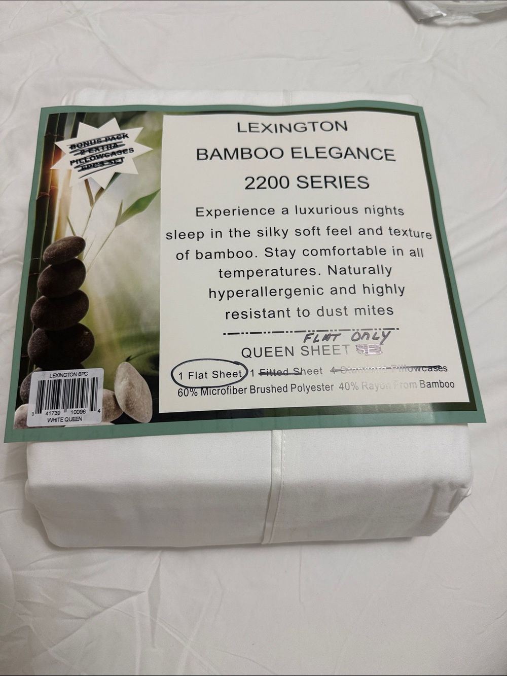 Lexington Bamboo Elegance 2200 Series Queen Flat Sheet - White